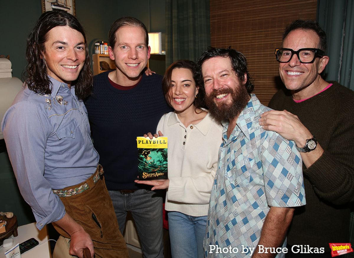 Adrian Blake Enscoe, Stark Sands, Aubrey Plaza, John Gallagher Jr, and Director Michael Mayer at 