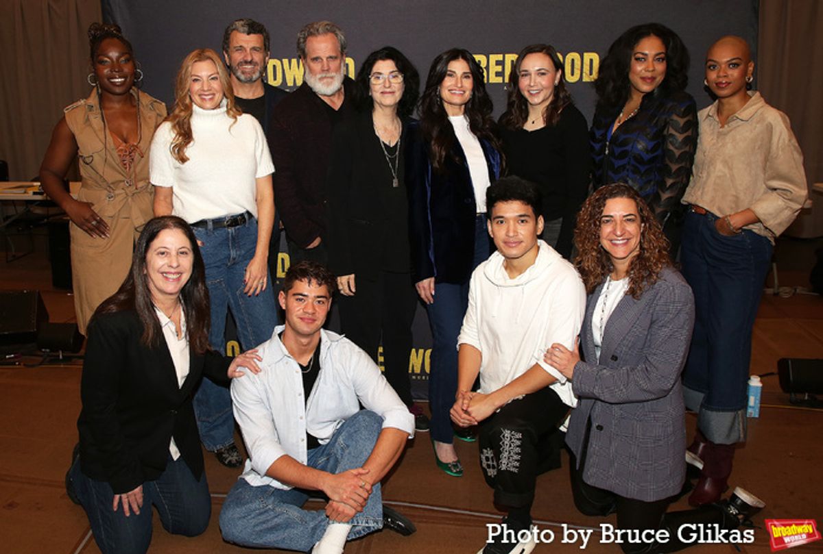 (L-R Back row) Veronica Otim, Jessica Phillips, Bradley Dean, Michael Park, Director/Writer/Lyricist Tina Landau, Idina Menzel, Composer Kate Diaz, De’adre Aziza, Khaila Wilcoxon (L-R Front row) Producer Caroline Kaplan, Daniel Brackett, Zachary Noah Piser and Producer Eva Price at 