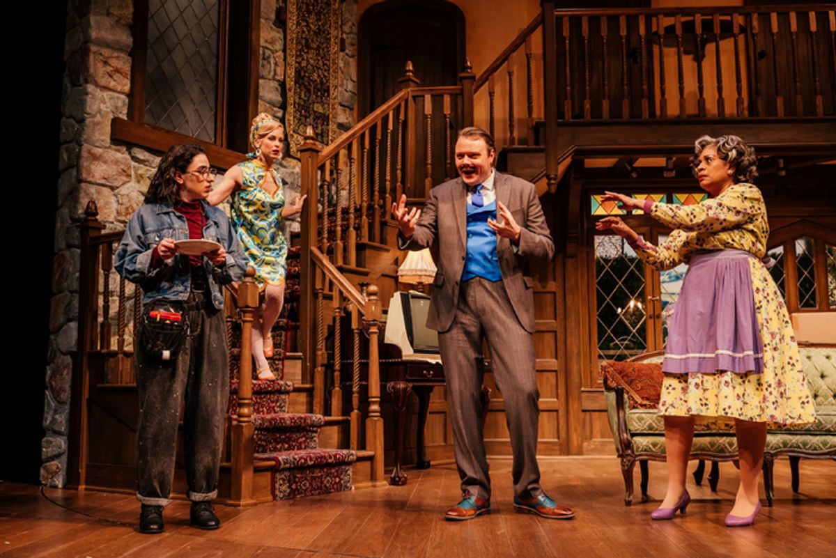 Vaneh Assadourian, Amanda Fink, David Lind and Ora Jones in Noises Off at Geffen Playhouse. Directed by Anna D. Shapiro at 