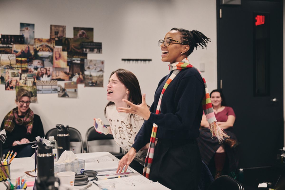 Vocal Coach Liz Hayes, Kathryn Gallagher, Alyah Chanelle Scott and Wardrobe Supervisor Margarita Herrera  at 
