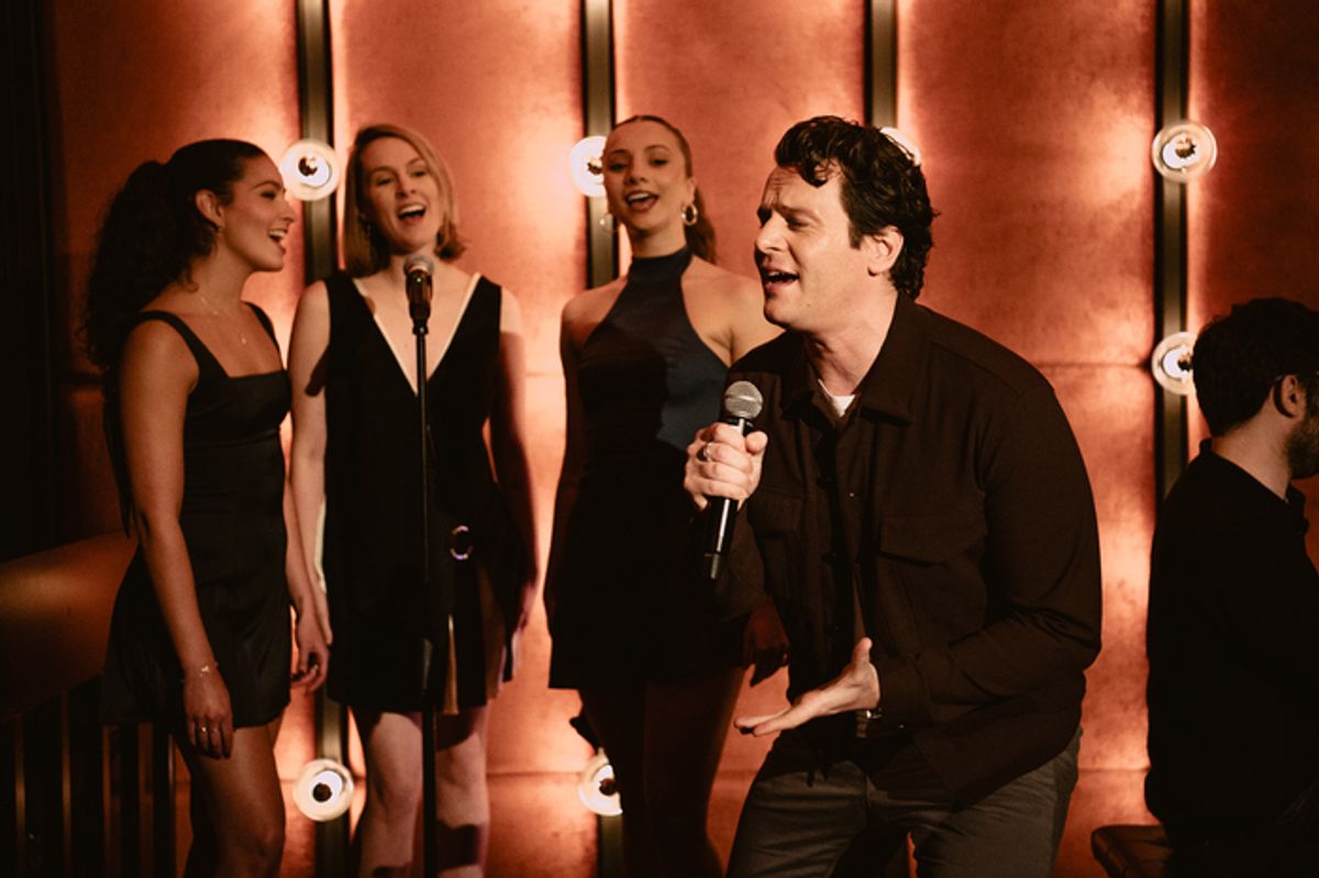 Jonathan Groff with Valeria Yamin, Christine Cornish, and Julia Grondin at 