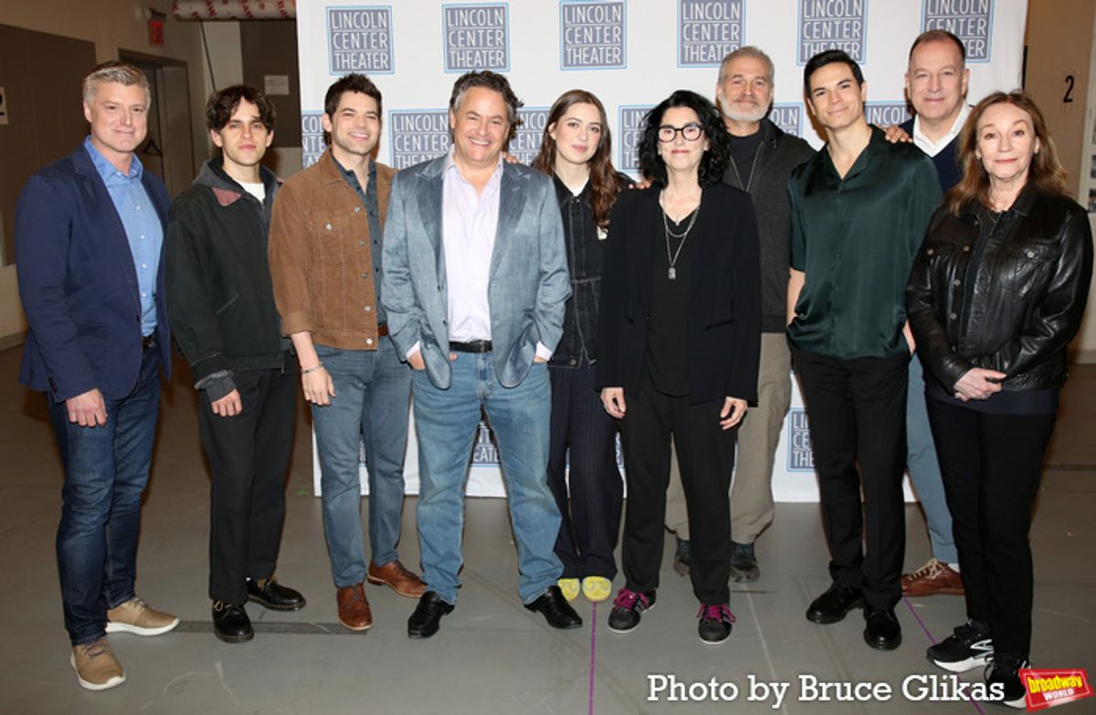 Sean Allan Krill, Taylor Trensch, Jeremy Jordan, Composer/Lyricist Adam Guettel, Lizzy McAlpine, Dlrector/Playwright Tina Landau, Marc Kudisch, Jason Gotay, Musical Director Ted Sperling and Jessica Molaskey at 
