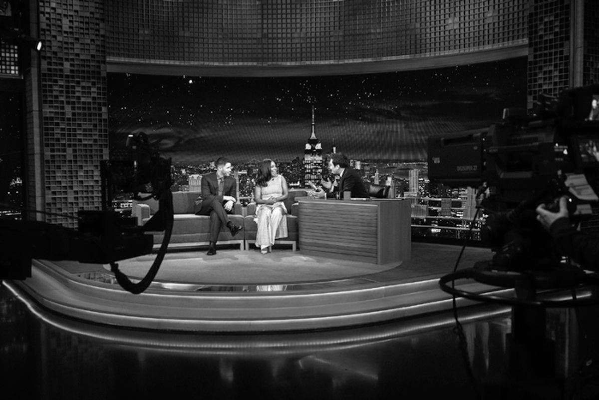 Jimmy Fallon, Adrienne Warren, Nick Jonas at 