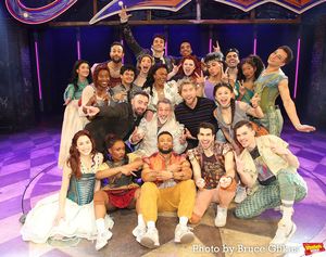 Chris Kirkpatrick and Lance Bass pose with Joey Fatone and The Cast of "&Juliet" on B Photo