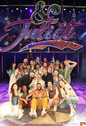 Chris Kirkpatrick and Lance Bass pose with Joey Fatone and The Cast of "&Juliet" on B Photo