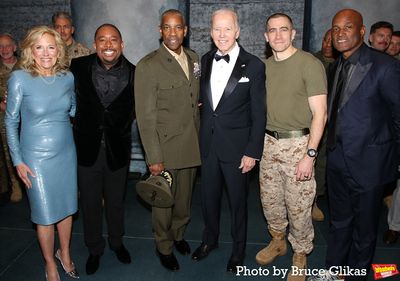 Dr. Jill Biden, Producer Brian Moreland, Denzel Washington, President Joe Biden, Jake Photo