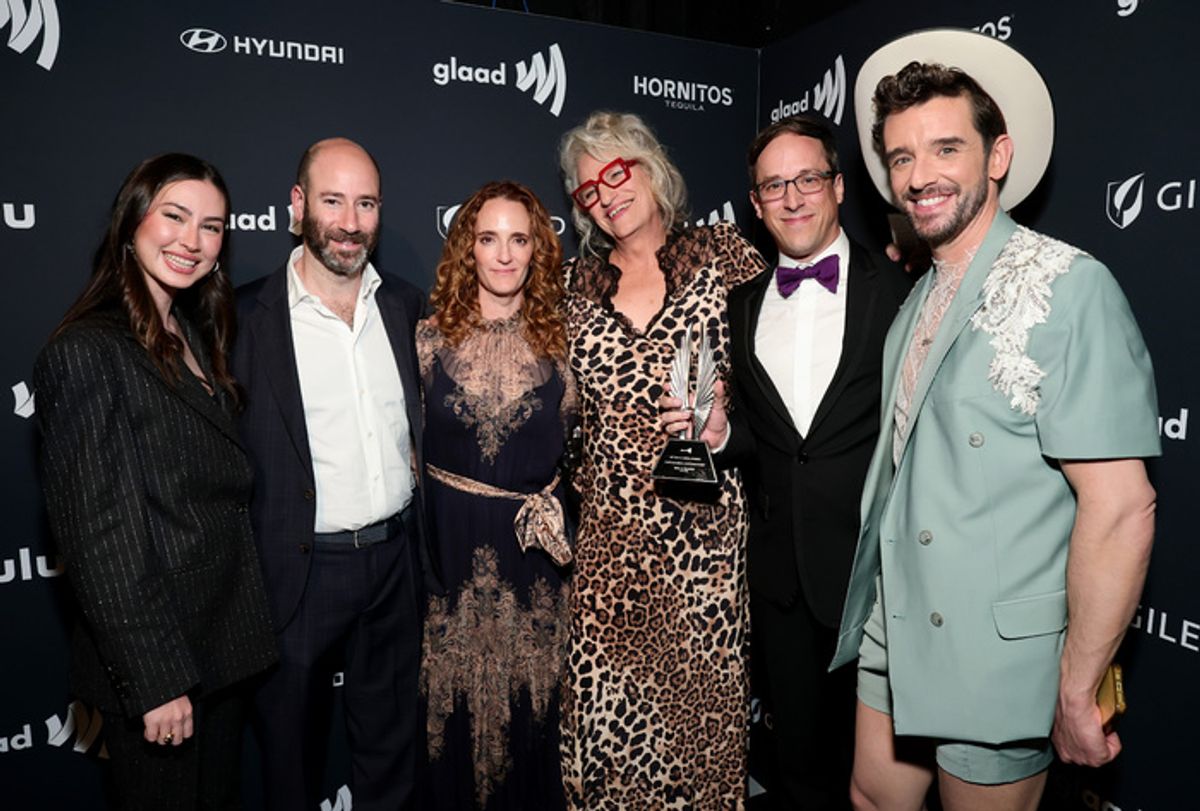 Michael Urie (R) poses with (L-R) Samantha Apfel, Rafael Marmor, Jessica Elbaum, Harper Steele, Josh Greenbaum at 