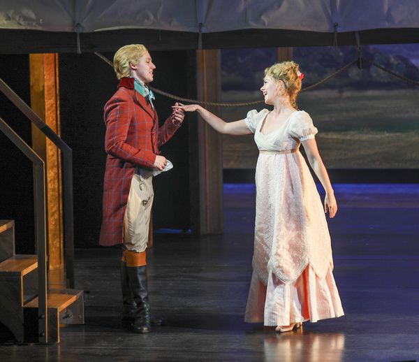 Gabe Gibbs as Dingley and Kate Rockwell as Jane in Regency Girls, 2025. Photo by Jim  Photo