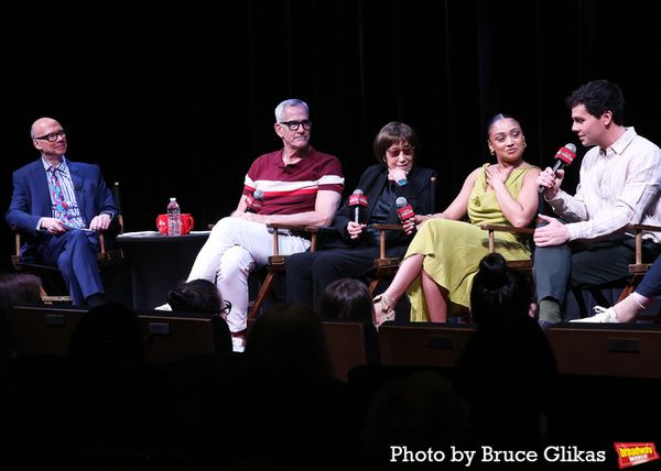 Moderator Richard Ridge, Director/Choreographer Jerry Mitchell, Lyricist Susan Birken Photo