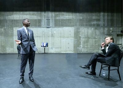 (L to R) Teagle F. Bougere as James Baldwin and Eric T. Miller as William F. Buckley  Photo