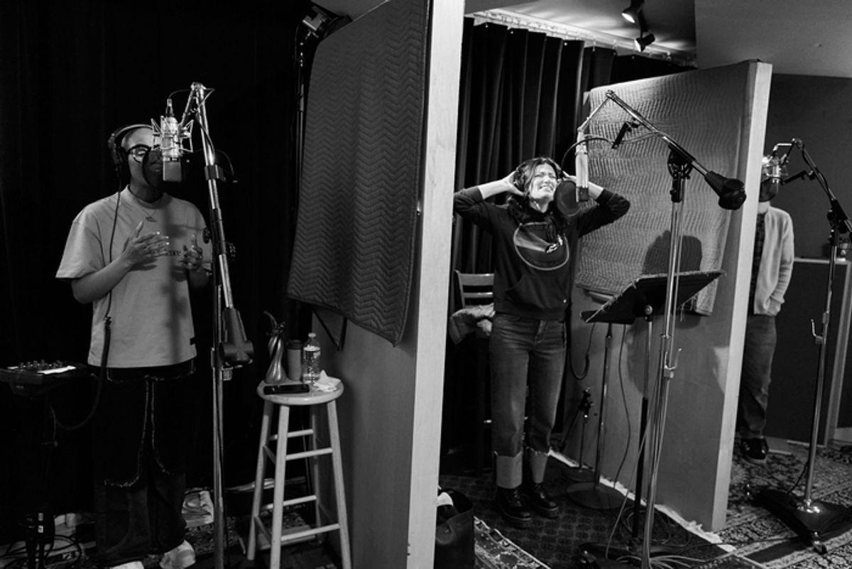 Khaila Wilcoxon, Idina Menzel, Michael Park at 