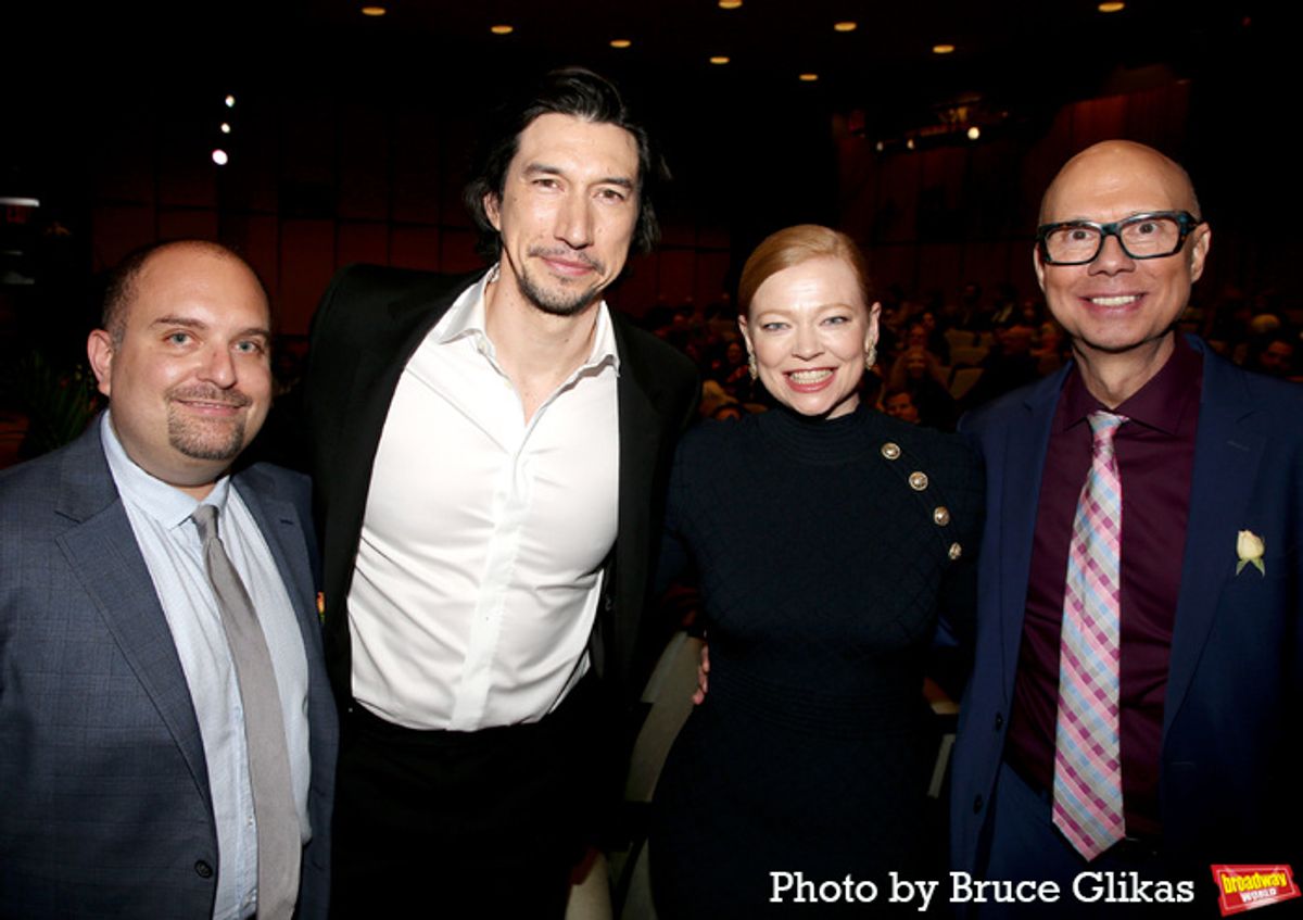 OCC President David Gordon, Outstanding Lead Performance in an Off-Broadway Play Winner Adam Driver, Outstanding Solo Performance Winner Sarah Snook and OCC Vice President Richard Ridge at 