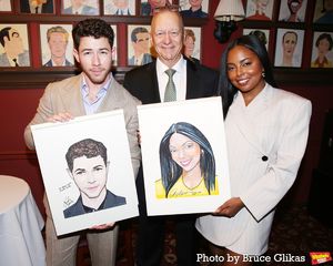 Nick Jonas, Sardi's Max Klimavicius and Adrienne Warren Photo