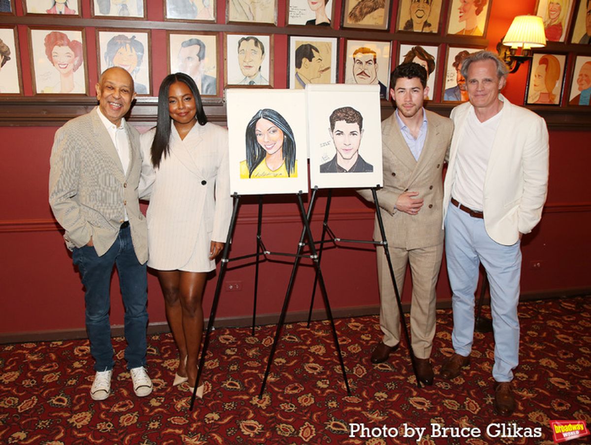 George C. Wolfe, Adrienne Warren, Nick Jonas and Michael Park at 
