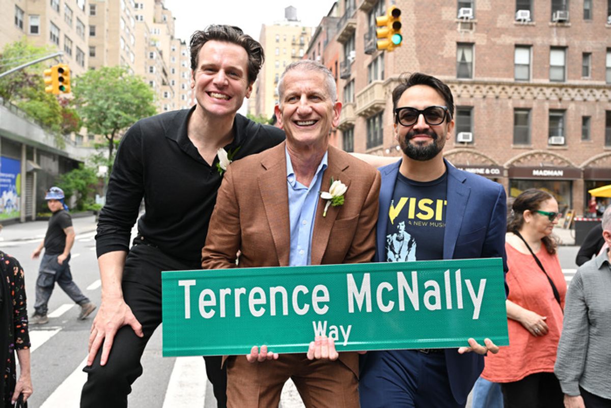 Jonathan Groff, Tom Kirdahy and Lin-Manuel Miranda at 