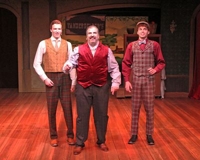 Eli Vanderkolk as Cornelius Hackl, Colin Wasmund as Horace Vandergelder and Teddy Bre Photo