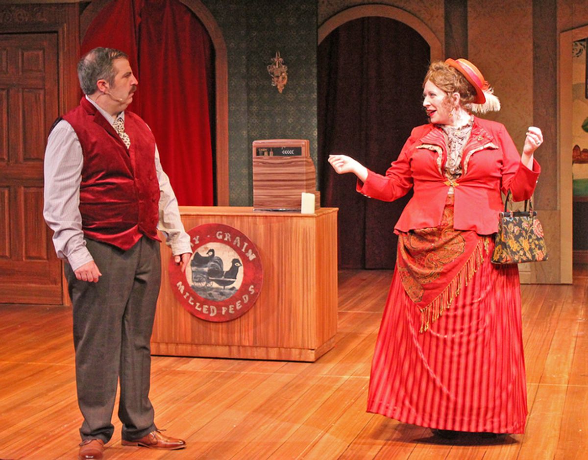 Colin Wasmund as Horace Vandergelder and Rachel Fry as Dolly Gallagher Levi  at 