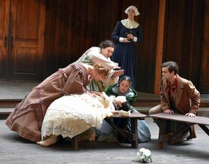 Willow Geer, Rebecca Oca-Nussbaum, Audrey Forman (on bench), Natalia Jofre, Shoshanna Green, Robert Solomon Photo by Isabel Stallings @ BroadwayWorld Willow Geer, Rebecca Oca-Nussbaum, Audrey Forman (on bench), Natalia Jofre, Shoshanna Photo
