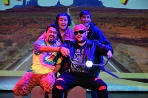 Trey Cardona (Grover), Yleana Dara (Annabeth), Jaxon Anderson (Percy), and Arne Schwitzgebel (Ares) @ BroadwayWorld Trey Cardona (Grover), Yleana Dara (Annabeth), Jaxon Anderson (Percy), and Arne Schwi Photo