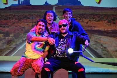Trey Cardona (Grover), Yleana Dara (Annabeth), Jaxon Anderson (Percy), and Arne Schwi Photo