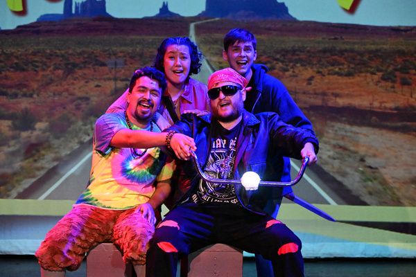 Trey Cardona (Grover), Yleana Dara (Annabeth), Jaxon Anderson (Percy), and Arne Schwi Photo