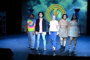 Trey Cardona (Grover), Mario Aguirre IV (Luke), Ashley Tysor (Clarisse), Yleana Dara (Annabeth), Cailey Clawson (Silena) @ BroadwayWorld Trey Cardona (Grover), Mario Aguirre IV (Luke), Ashley Tysor (Clarisse), Yleana Dara Photo