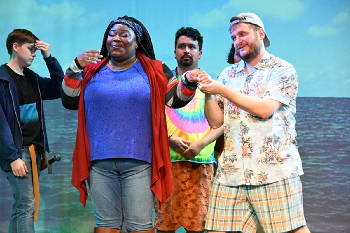 Jaxon Anderson (Percy), Tamara Stevens (Sally), Trey Cardona (Grover), Arne Schwitzgebel (Poseidon) at 