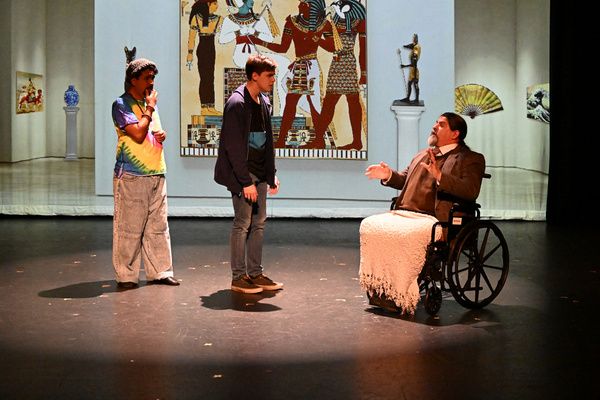 Trey Cardona (Grover), Jaxon Anderson (Percy), Kirk Corley (Mr. Brunner) Photo