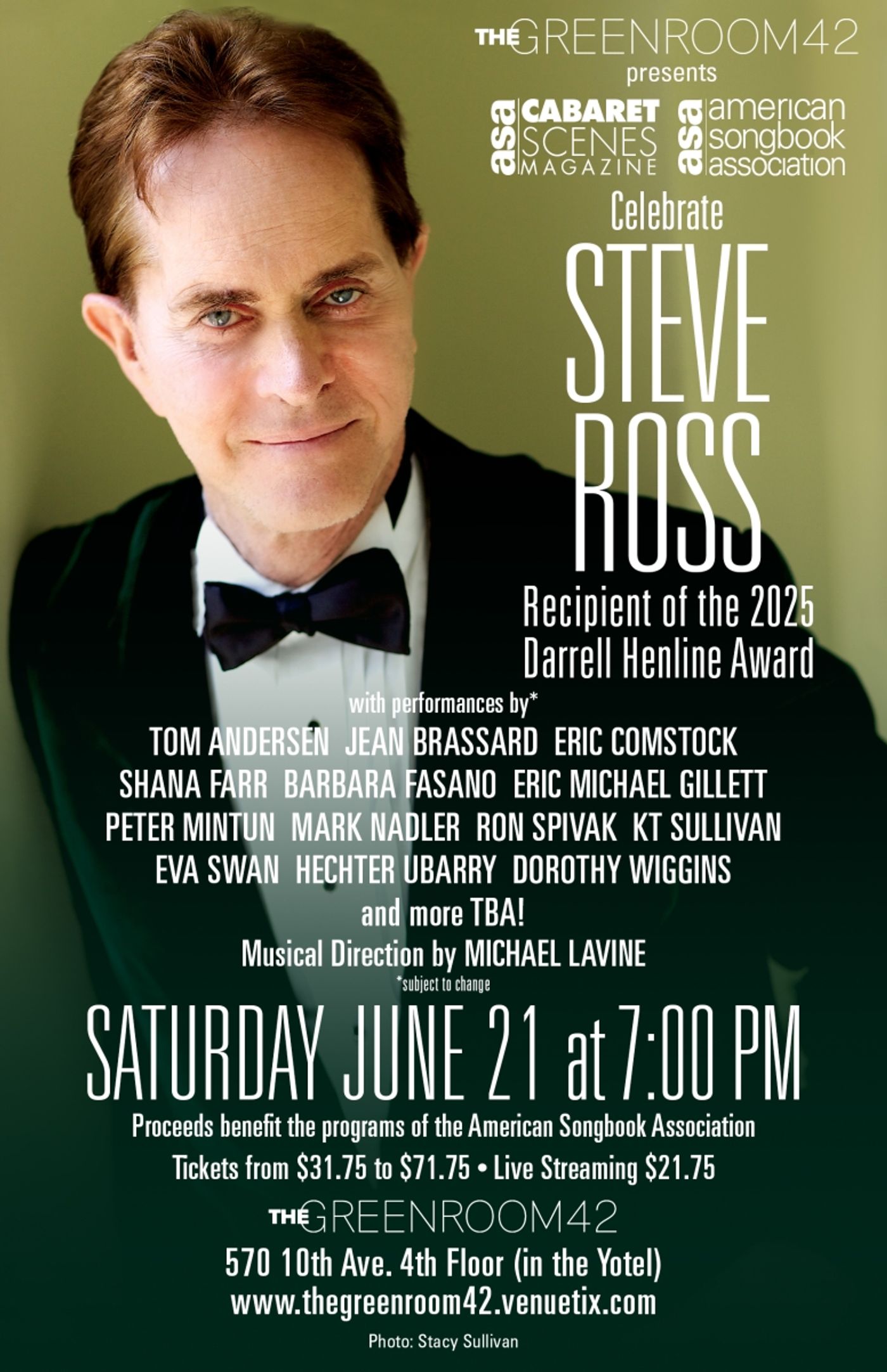 Feature: CABARET SCENES AND AMERICAN SONGBOOK ASSOCIATION CELEBRATE STEVE ROSS To Play The Green Room 42  Image