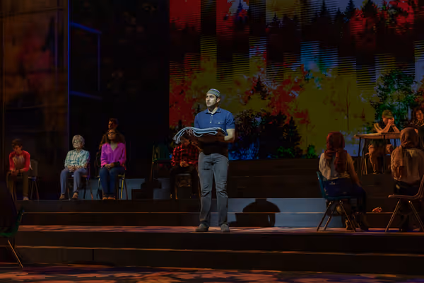 Trey DeLuna and the company of Come From Away Photo by The Muny | Emily Santel Philli Photo