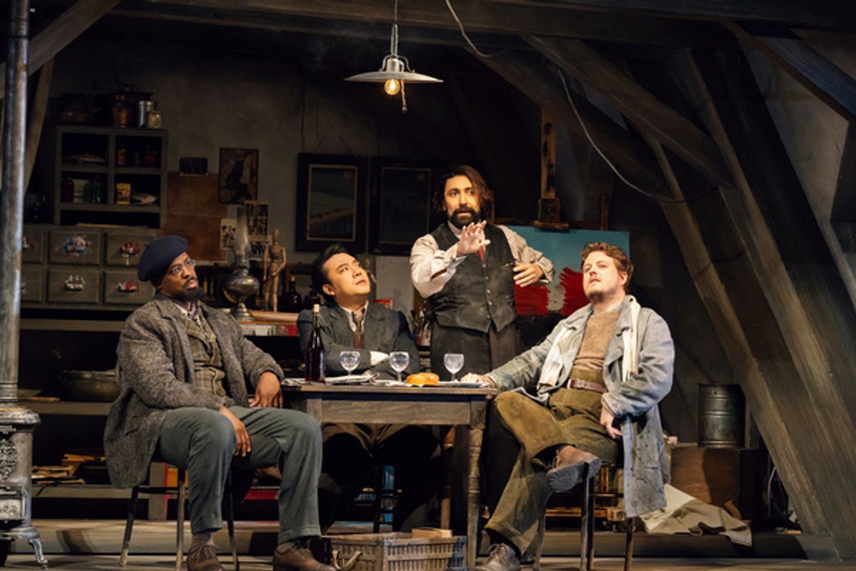 L - R: Soloman Howard (Colline), Long Long (Rodolfo), Efra n Sol s (Schaunard), Szymon Mechli?ski (Marcello), photo by Curtis Brown for the Santa Fe Opera at 