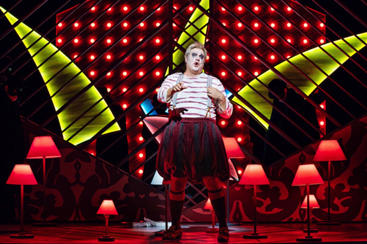 Michael Chioldi (Rigoletto), the Santa Fe Opera Chorus, photo by Curtis Brown for the Santa Fe Opera at 