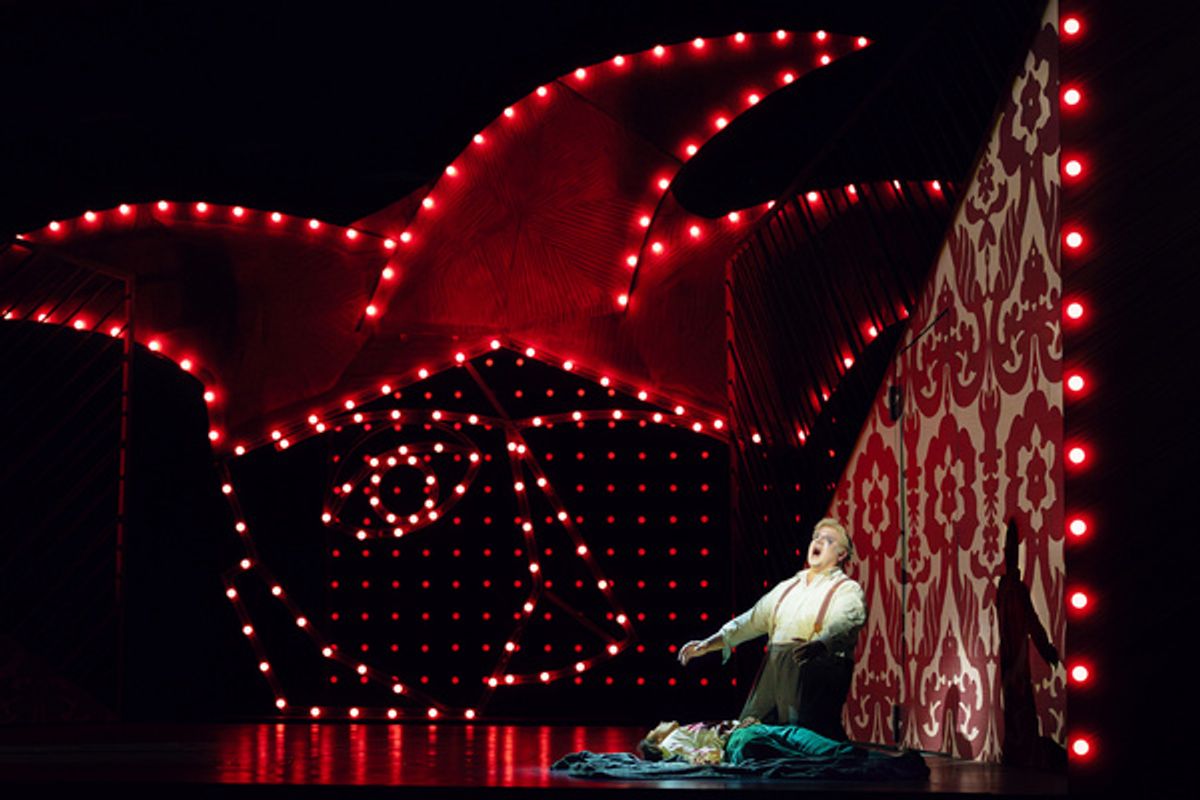 Elena Villal n (Gilda), Michael Chioldi (Rigoletto), photo by Curtis Brown for the Santa Fe Opera at 