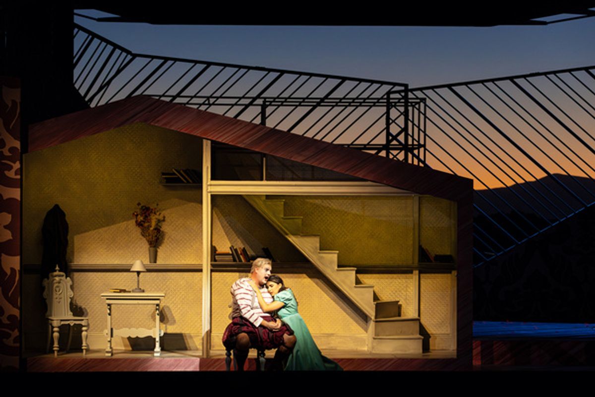 Michael Chioldi (Rigoletto), Elena Villal n (Gilda), photo by Curtis Brown for the Santa Fe Opera at 