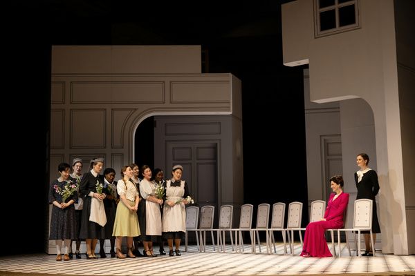 Far left: Hongni Wu (Cherubino), Isobel Anthony (Barbarina), the Santa Fe Opera Choru Photo