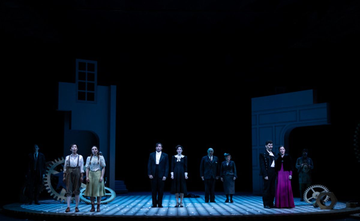 L-R Hongni Wu (Cherubino), Isobel Anthony (Barbarina), Florian Sempey (Count Almaviva), Jacquelyn Stucker (Countess Almaviva), Maurizio Muraro (Bartolo), Lucy Schaufer (Marcellina), Riccardo Fassi (Fi at 