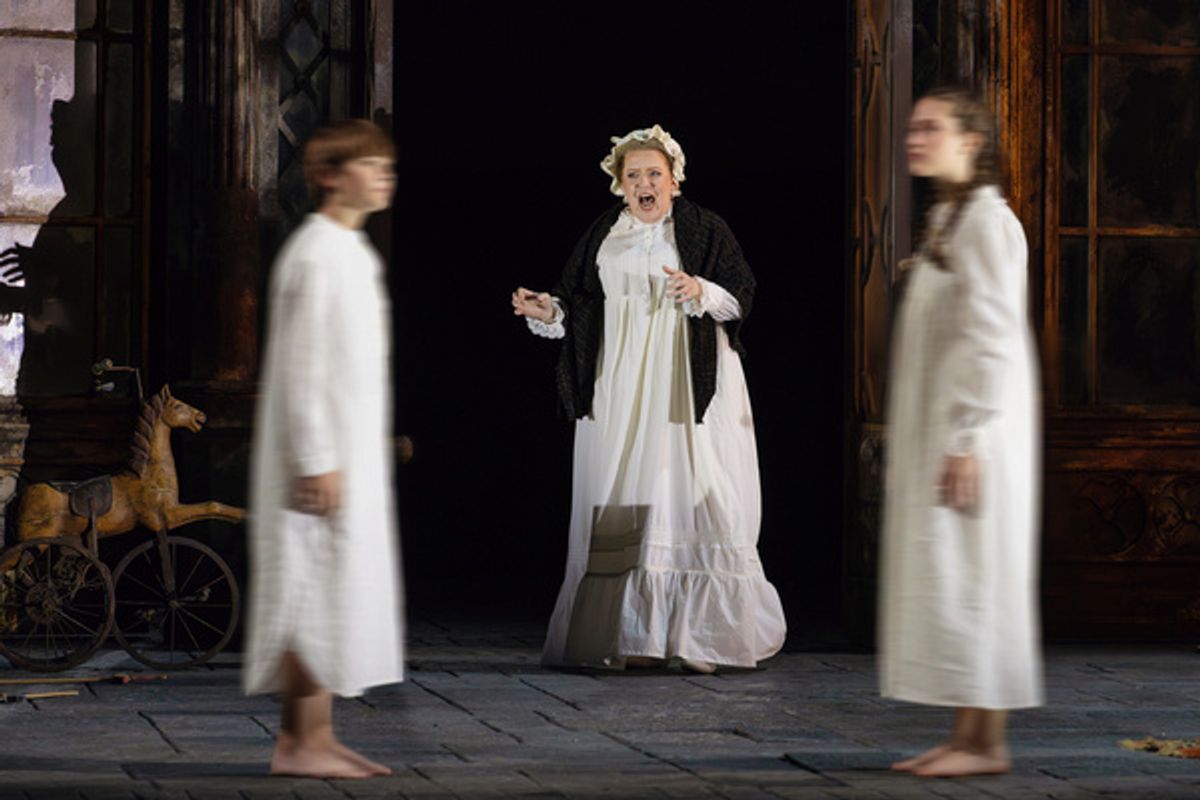 Everett Baumgarten (Miles), Jennifer Johnson Cano (Mrs. Grose), Annie Blitz (Flora), photo by Curits Brown for the Santa Fe Opera at 