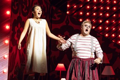 Elena Villalon (Gilda), Michael Chioldi (Rigoletto), photo by Curtis Brown for the Sa Photo