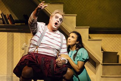 Michael Chioldi (Rigoletto), Elena Villalon (Gilda), photo by Curtis Brown for the Sa Photo