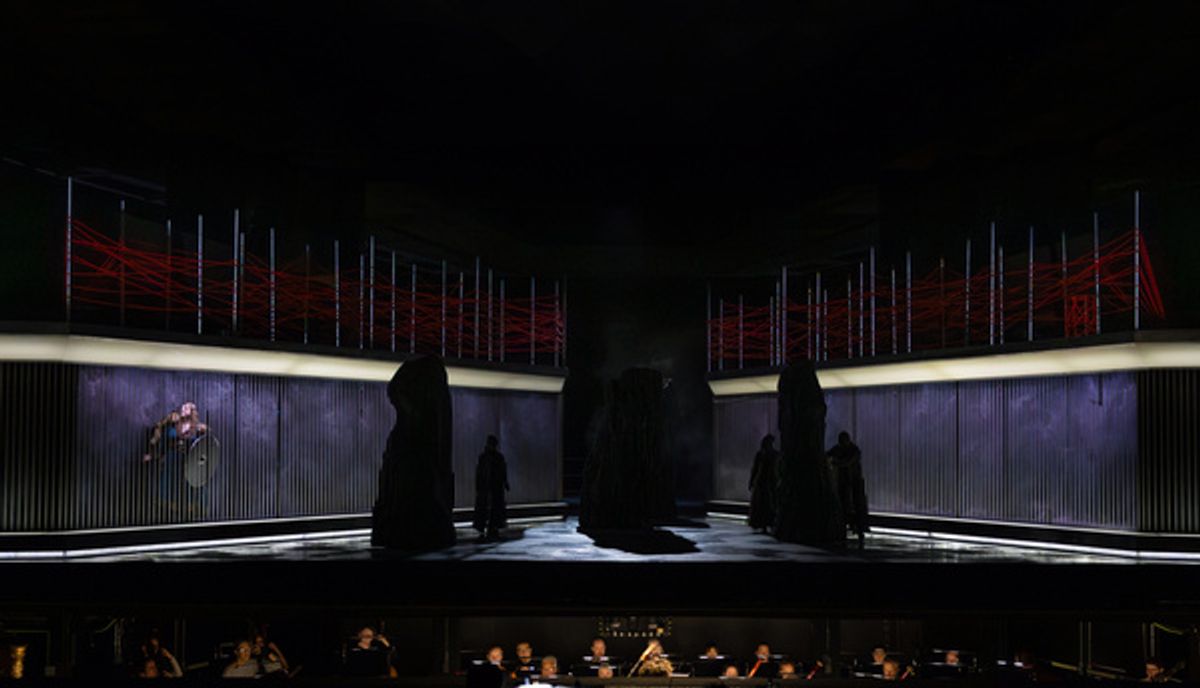 Far left: Tamara Wilson (Bruunhilde), photo by Curtis Brown for the Santa Fe Opera at 