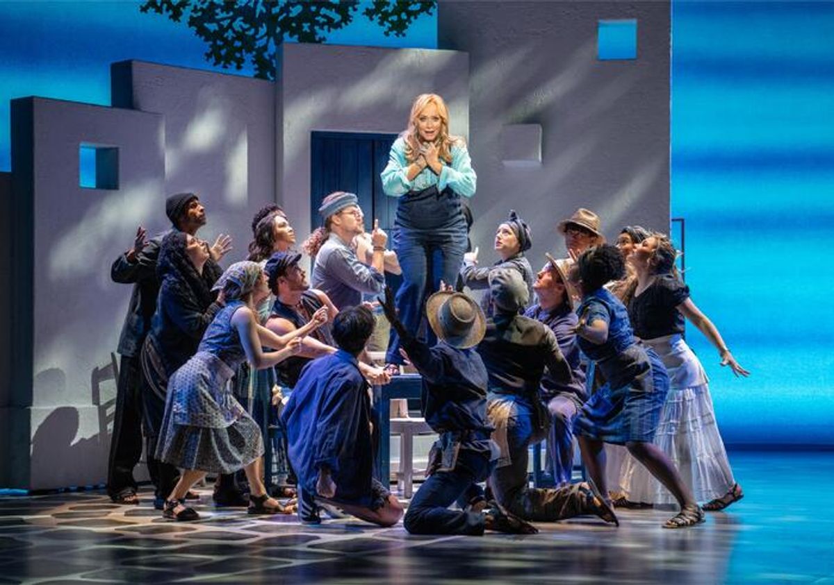 Christine Sherrill (Donna Sheridan " center) and the Company of MAMMA MIA! at 