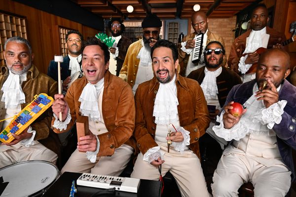 Jimmy Fallon, Lin-Manuel Miranda, and The Roots Photo
