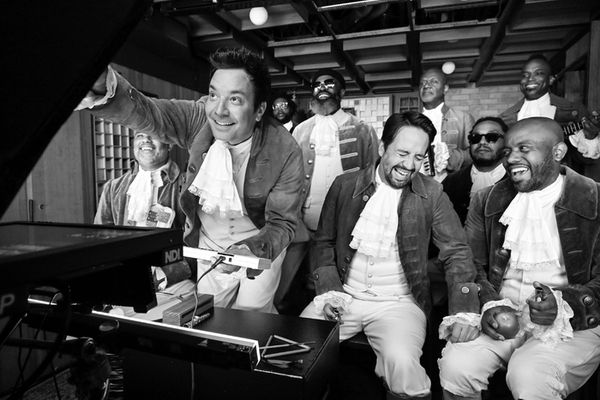 Jimmy Fallon, Lin-Manuel Miranda, and The Roots Photo