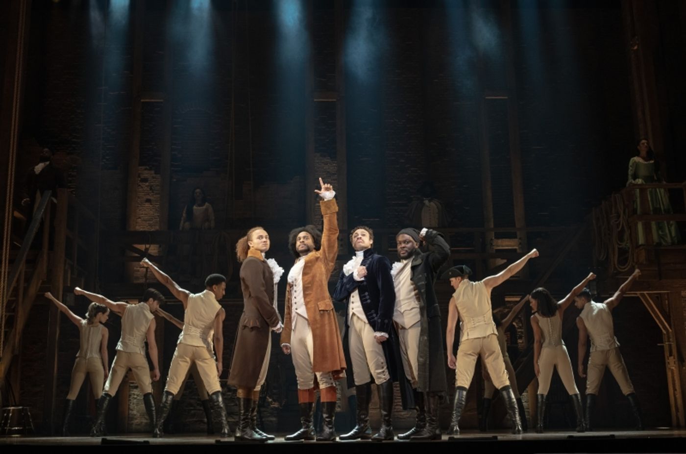 (l-r) Nathan Haydel, Tyler Fauntleroy, Jared Howelton, Elvie Ellis, and Company - HAMILTON National Tour - (c) Joan Marcus 2024.