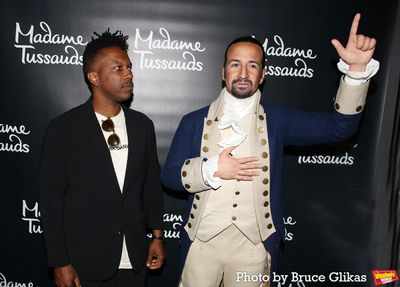 Leslie Odom Jr.and  Madame Tussauds Lin-Manuel Miranda Wax figure  Photo