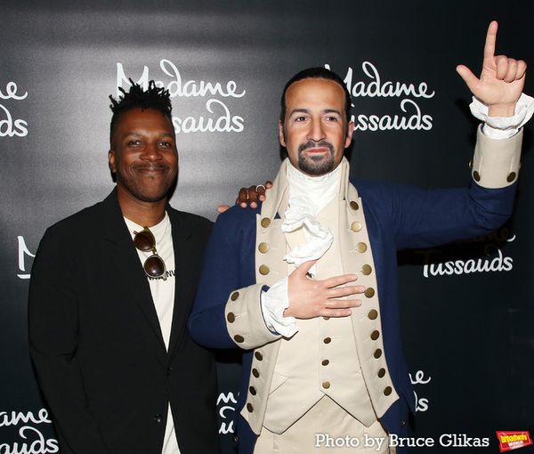 Leslie Odom Jr.and  Madame Tussauds Lin-Manuel Miranda Wax figure  Photo