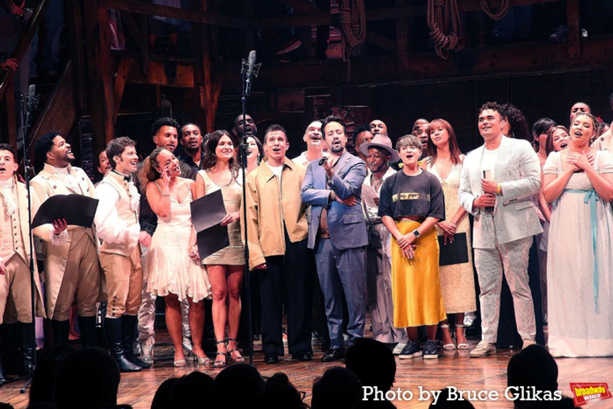 Lin-Manuel Miranda with The Cast and Alumni of 'Hamilton' at Photos: More From Inside the HAMILTON's 'Hamil-TEN' Celebration