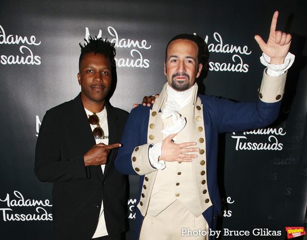 Leslie Odom Jr.and  Madame Tussauds Lin-Manuel Miranda Wax figure  Photo