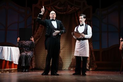Patrick Richwood as Headwaiter and Nik Hagen as Busboy  Photo