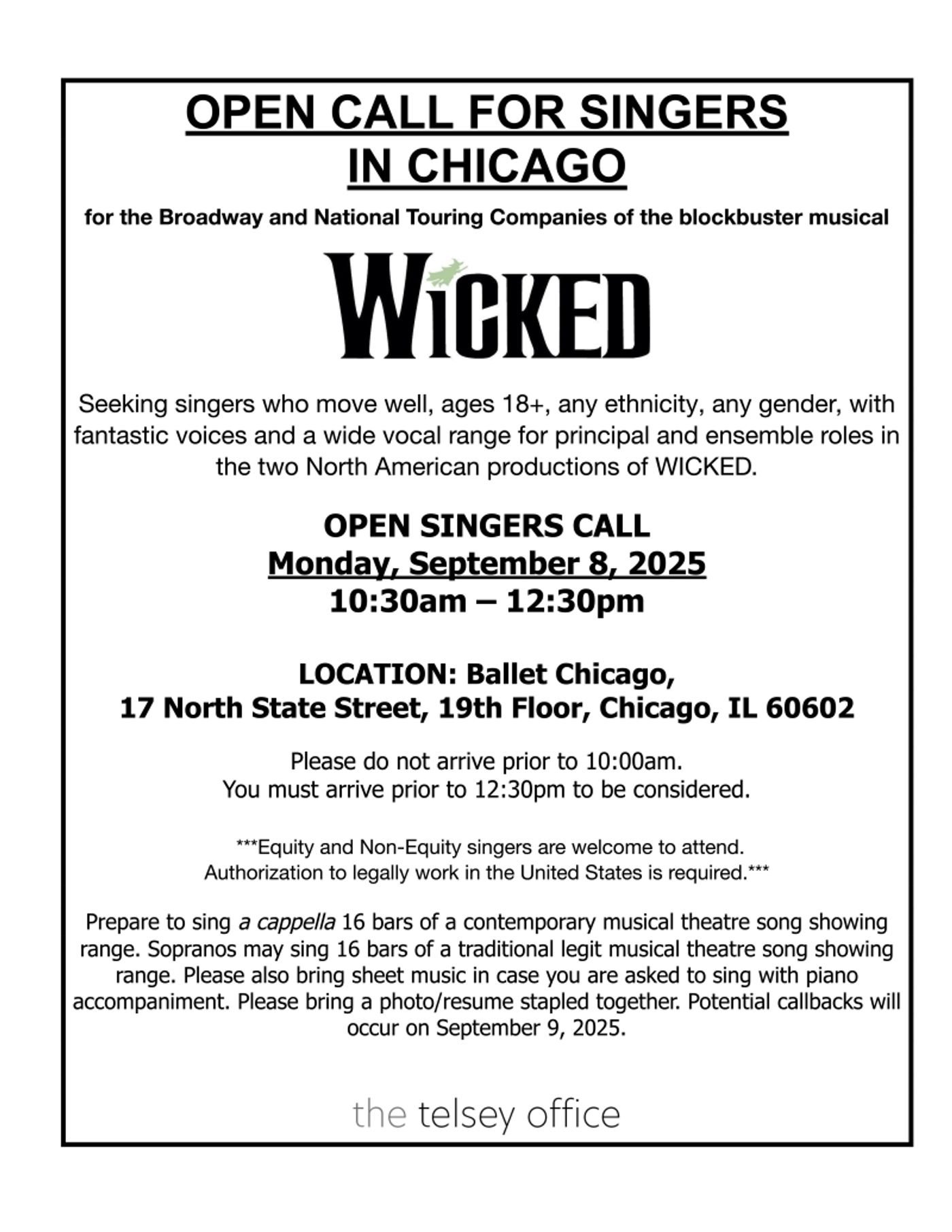 WICKED to Hold Open Call in Chicago for Broadway and National Touring Companies  Image